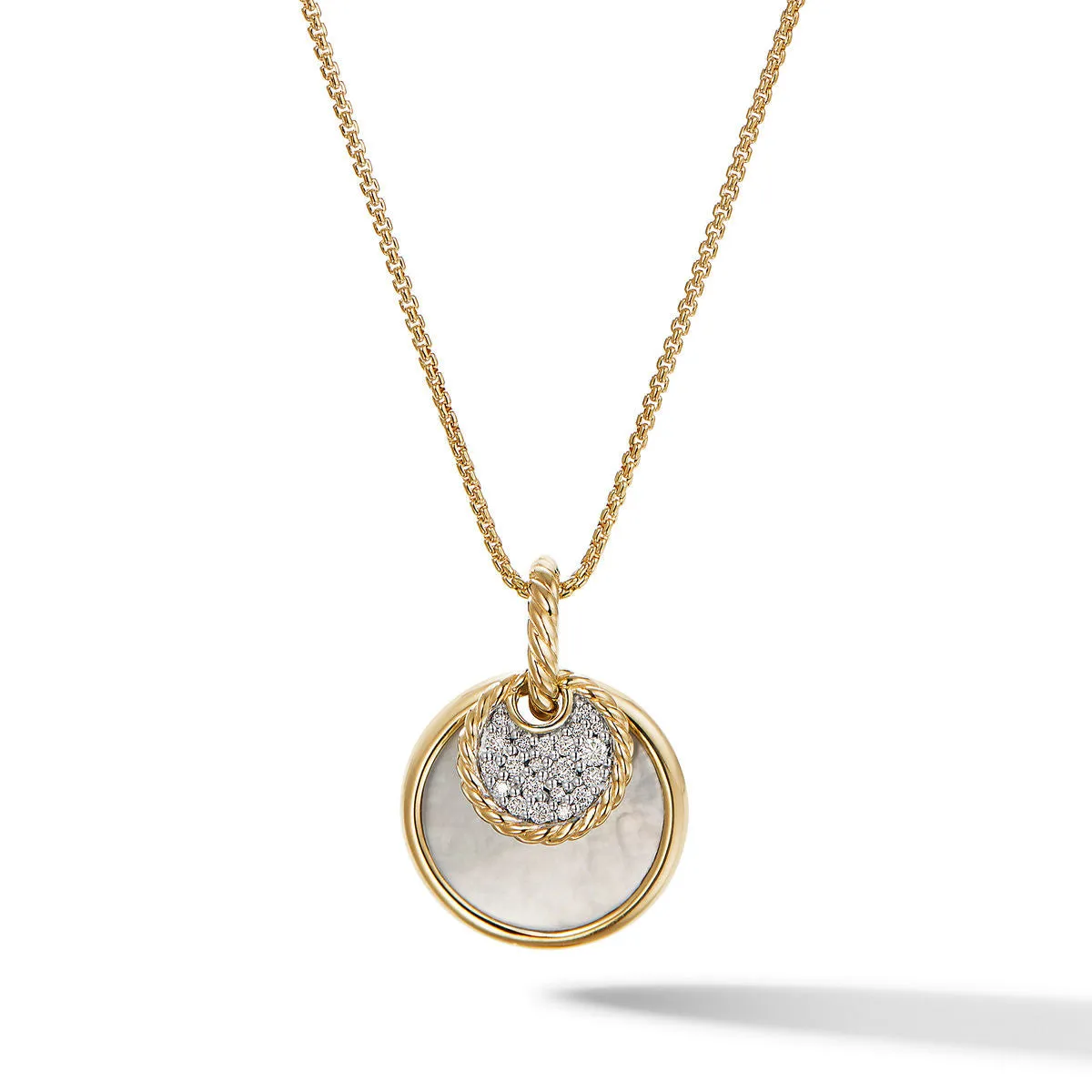 DY Elements Small Convertible Pendant Necklace in 18K Yellow Gold with Black Onyx and Mother of Pearl and Pave Diamonds