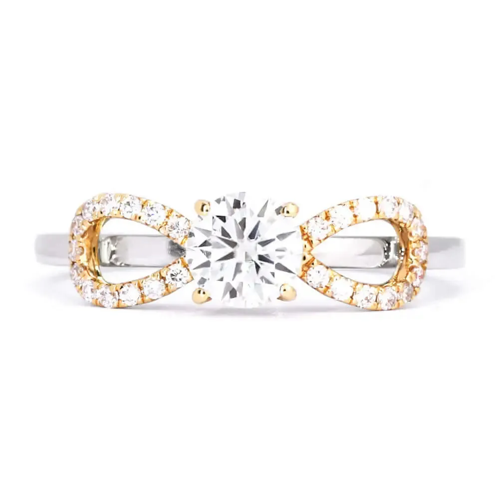 Elly Round Moissanite Solitaire with Infinity Loop Band Ring in 18K Gold