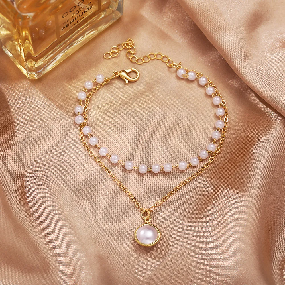 European And American Retro Ins Simple Double-layer Pearl Bracelet