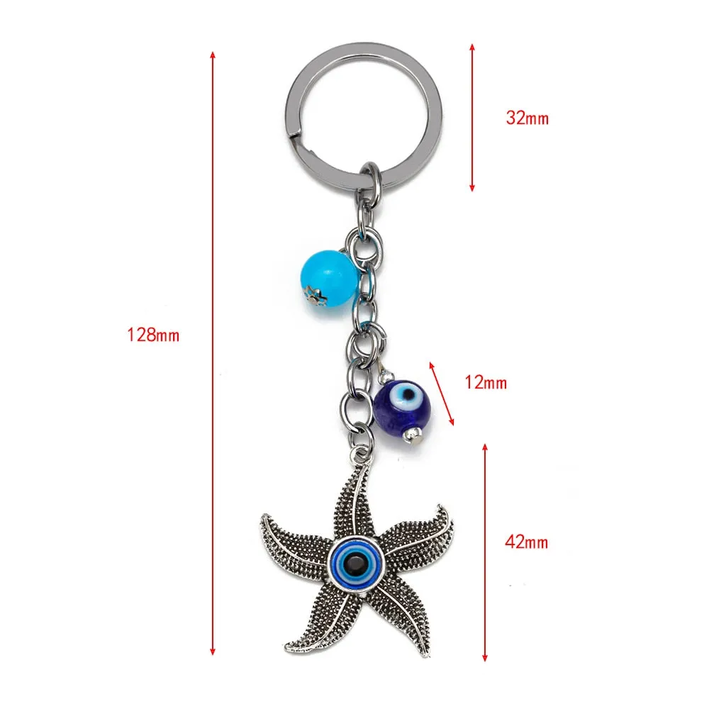 Eye Camel Starfish Charm Evil Eye Keychain Alloy Silver Color Ring Car Keyring Key Chain Holder