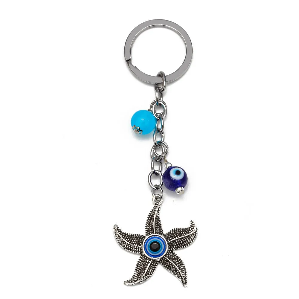 Eye Camel Starfish Charm Evil Eye Keychain Alloy Silver Color Ring Car Keyring Key Chain Holder