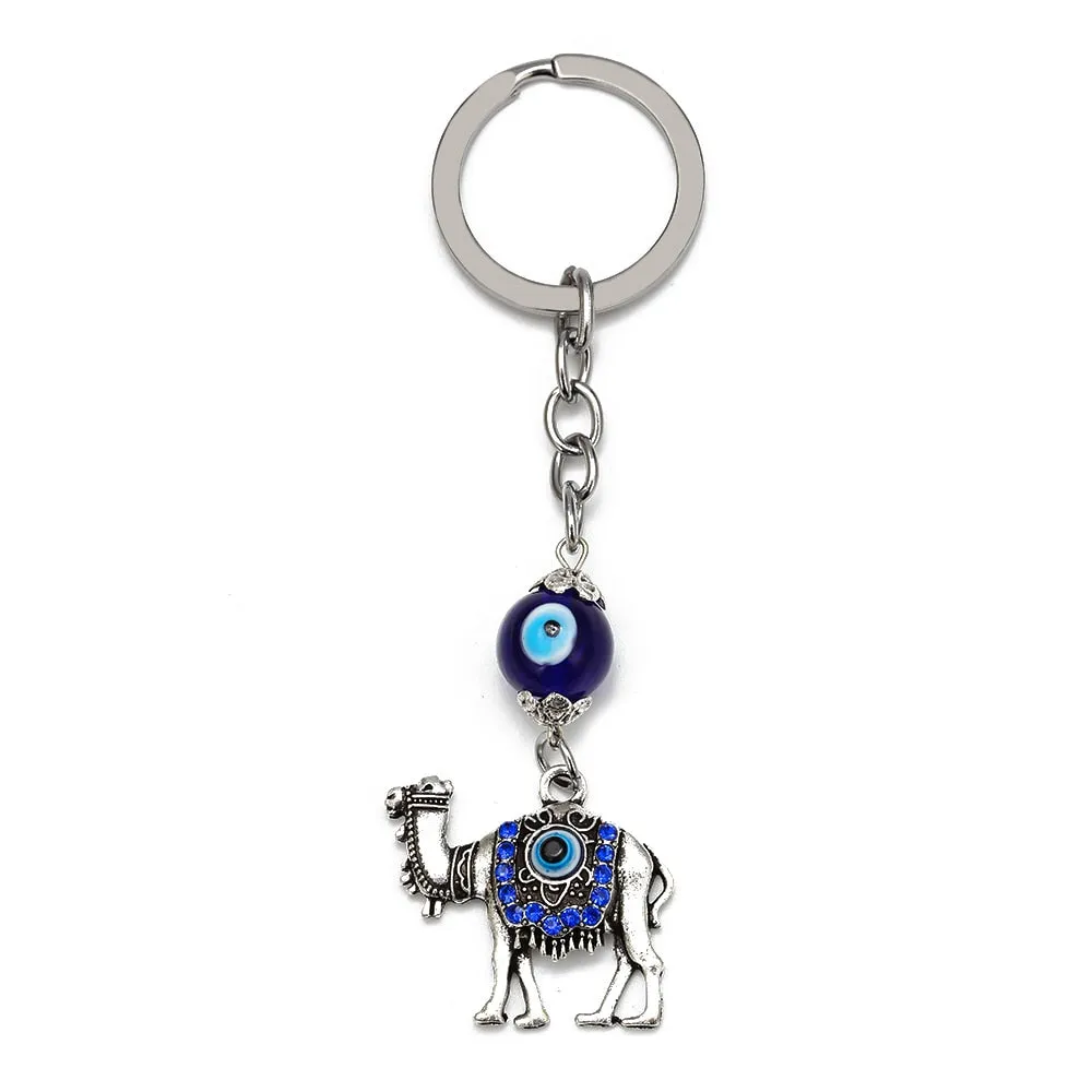 Eye Camel Starfish Charm Evil Eye Keychain Alloy Silver Color Ring Car Keyring Key Chain Holder