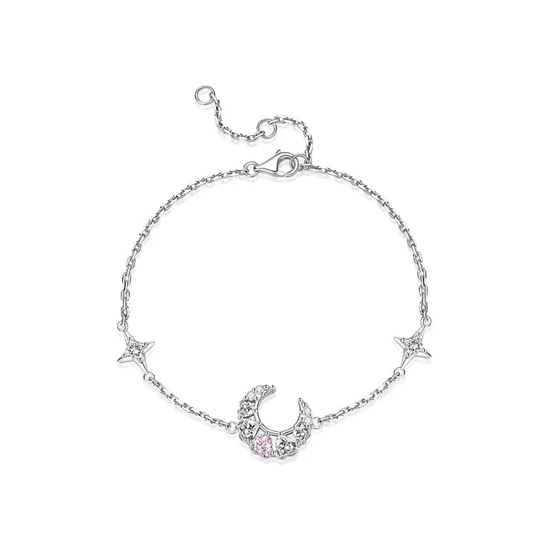 FANCIME "Pink Dream" Crescent Moon Star  Sterling Silver Strand Bracelet