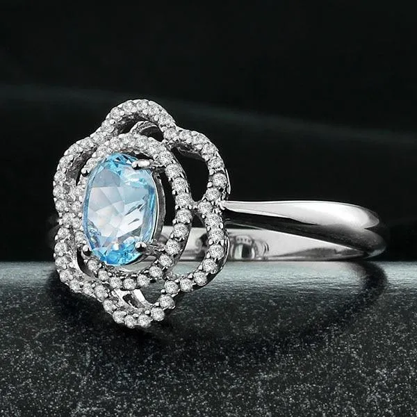 Fashion 925 Silver Sparkling Flower Lady Ring with Natural Stone