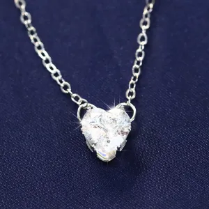 Fashion Heart 925 Silver Necklace Pendant for Women White Sapphire Jewelry Gift