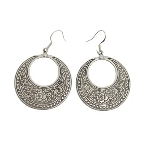 Flower detailed, silver metal hoop style earrings, jewelry