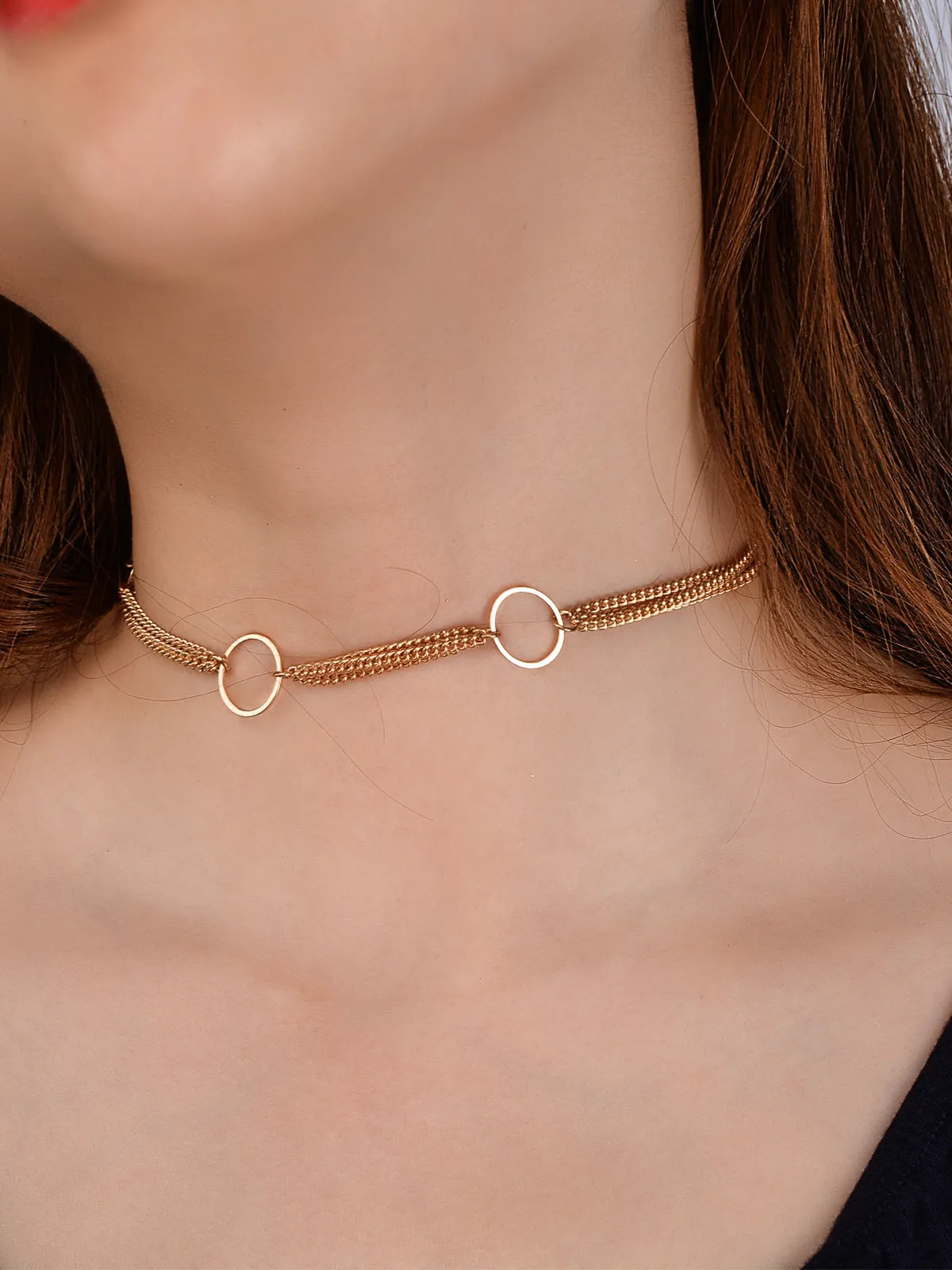 Geometric copper ring multi-layer clavicle necklace