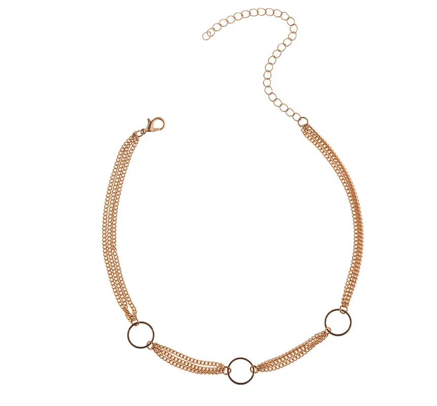 Geometric copper ring multi-layer clavicle necklace