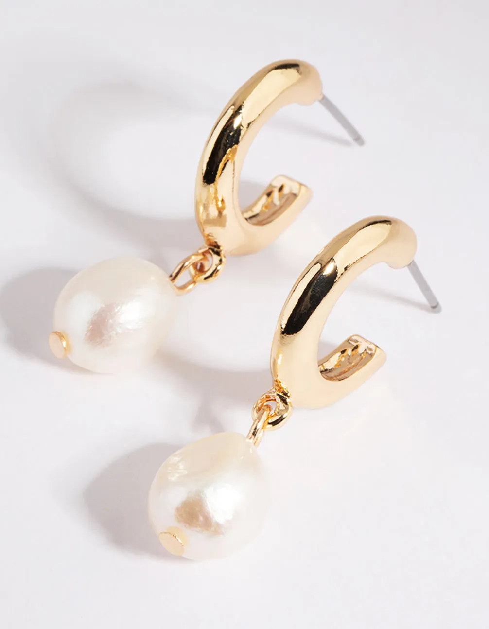 Gold & Pearl Huggie Hoop Earrings