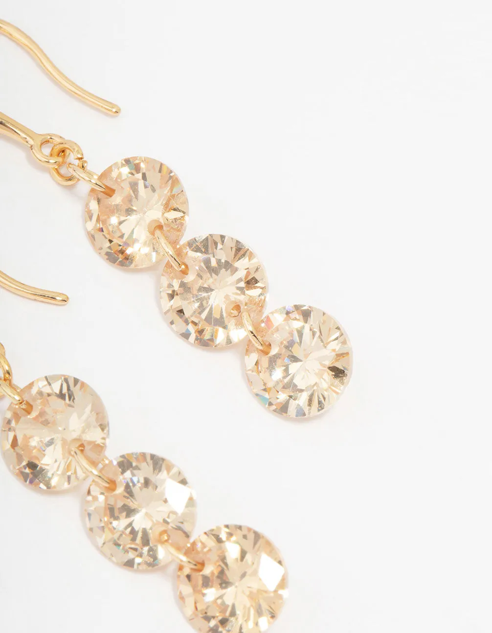 Gold Cubic Zirconia Triple Row Hook Earrings