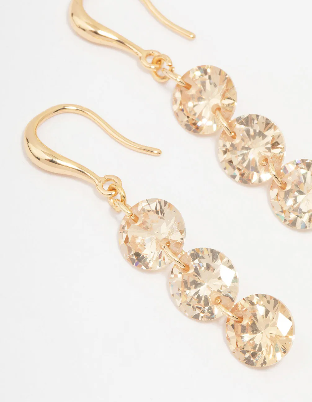 Gold Cubic Zirconia Triple Row Hook Earrings