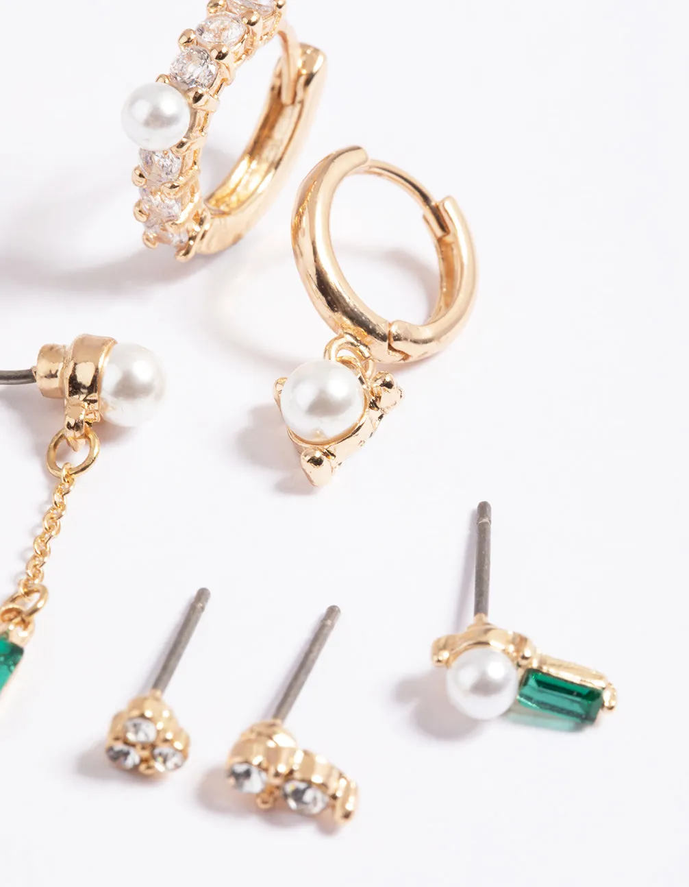 Gold Pearl & Emerald Earrings 6-Pack