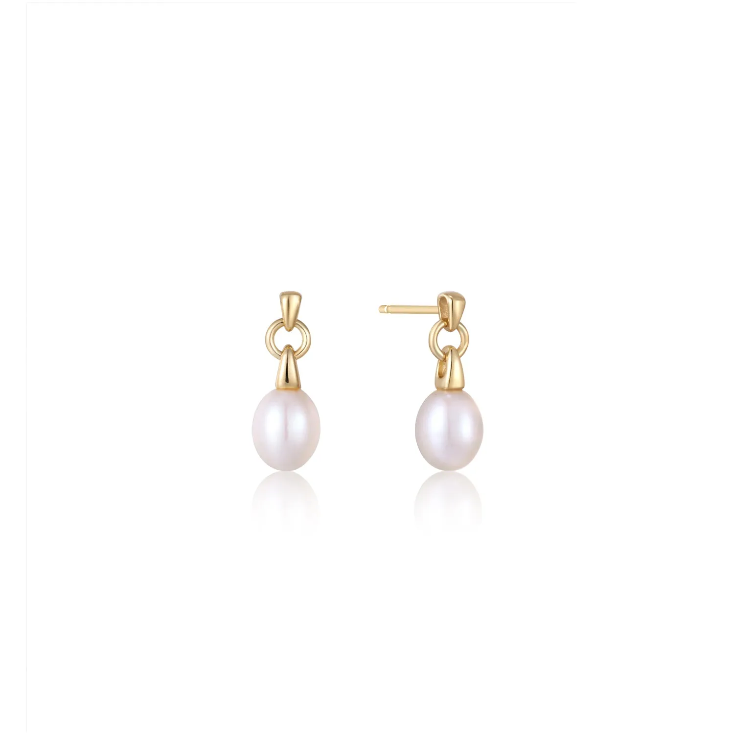 Gold Pearl Drop Stud Earrings