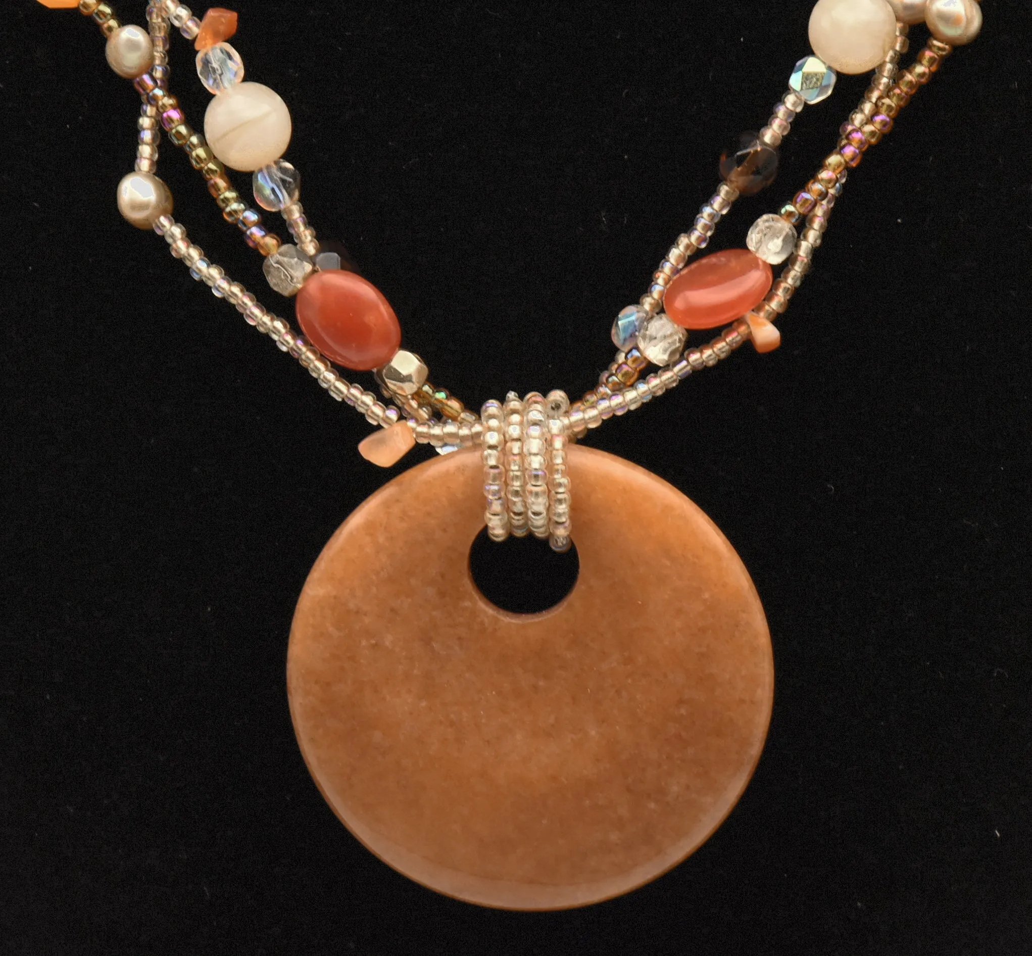 Lia Sophia - Beaded Multi-Strand Orange Stone Pendant Necklace