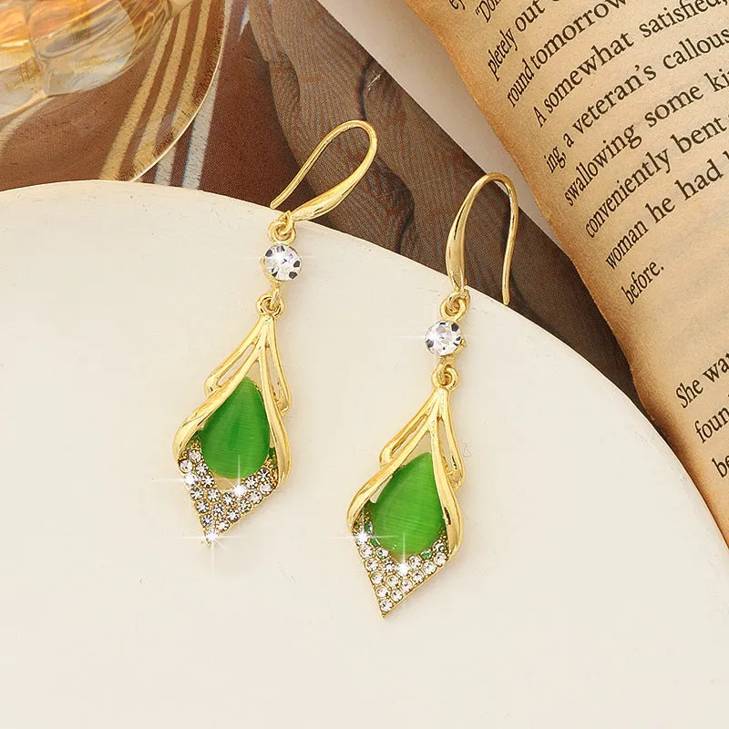 Light Luxury Opal Rhombus Ear Hook Elegant High-end Sense