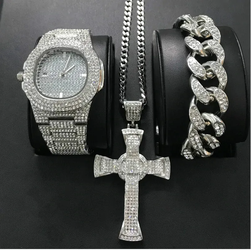 Luxury Hip-Hop Diamond Jewelry Combo Set