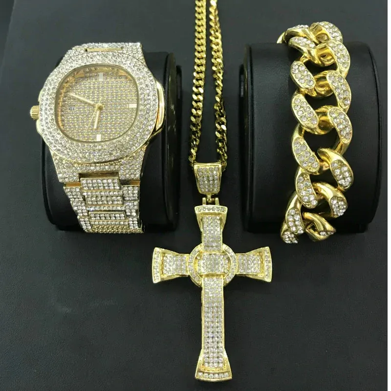 Luxury Hip-Hop Diamond Jewelry Combo Set