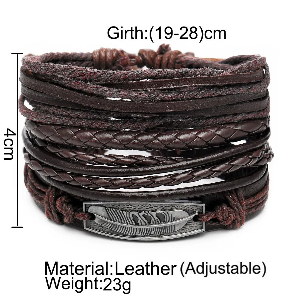 Men's Simple Leather Feather Bracelet