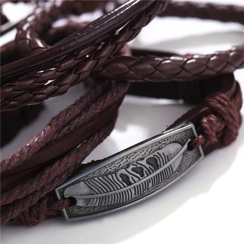 Men's Simple Leather Feather Bracelet