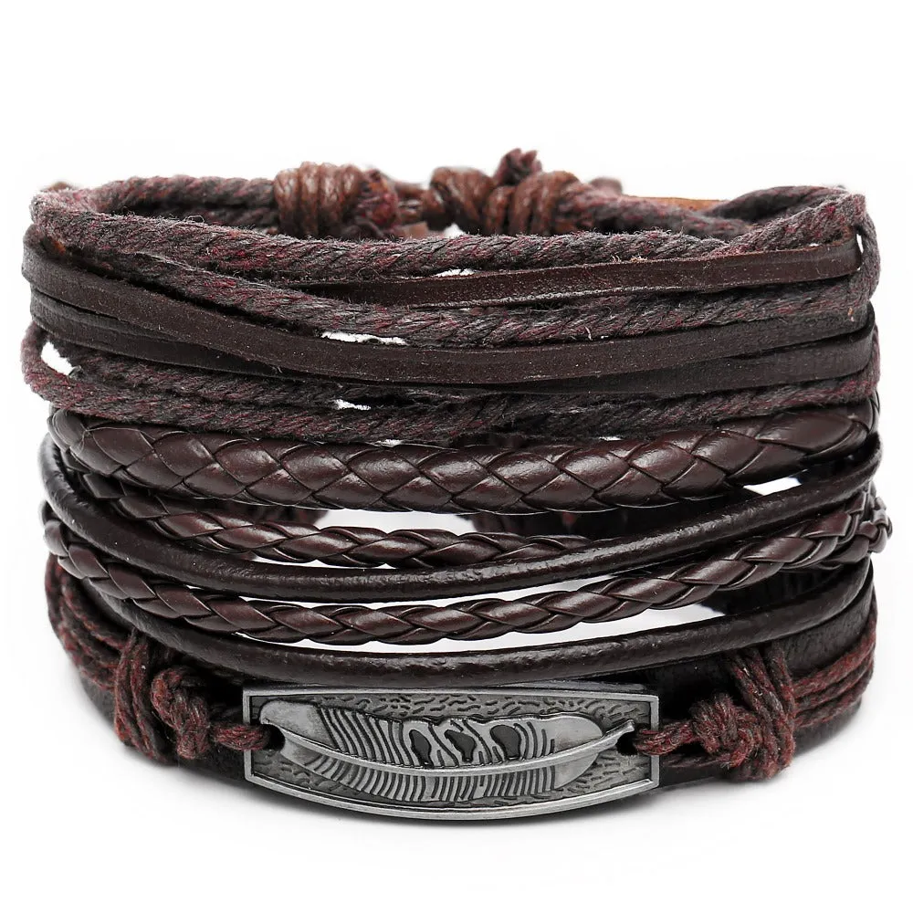 Men's Simple Leather Feather Bracelet