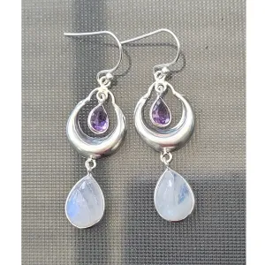 Moonstone Earrings, Amethyst Stone Earrings, 925 Sterling Silver Earrings, Gemstone Dainty Earrings, White stone Earrings, Long Earrings