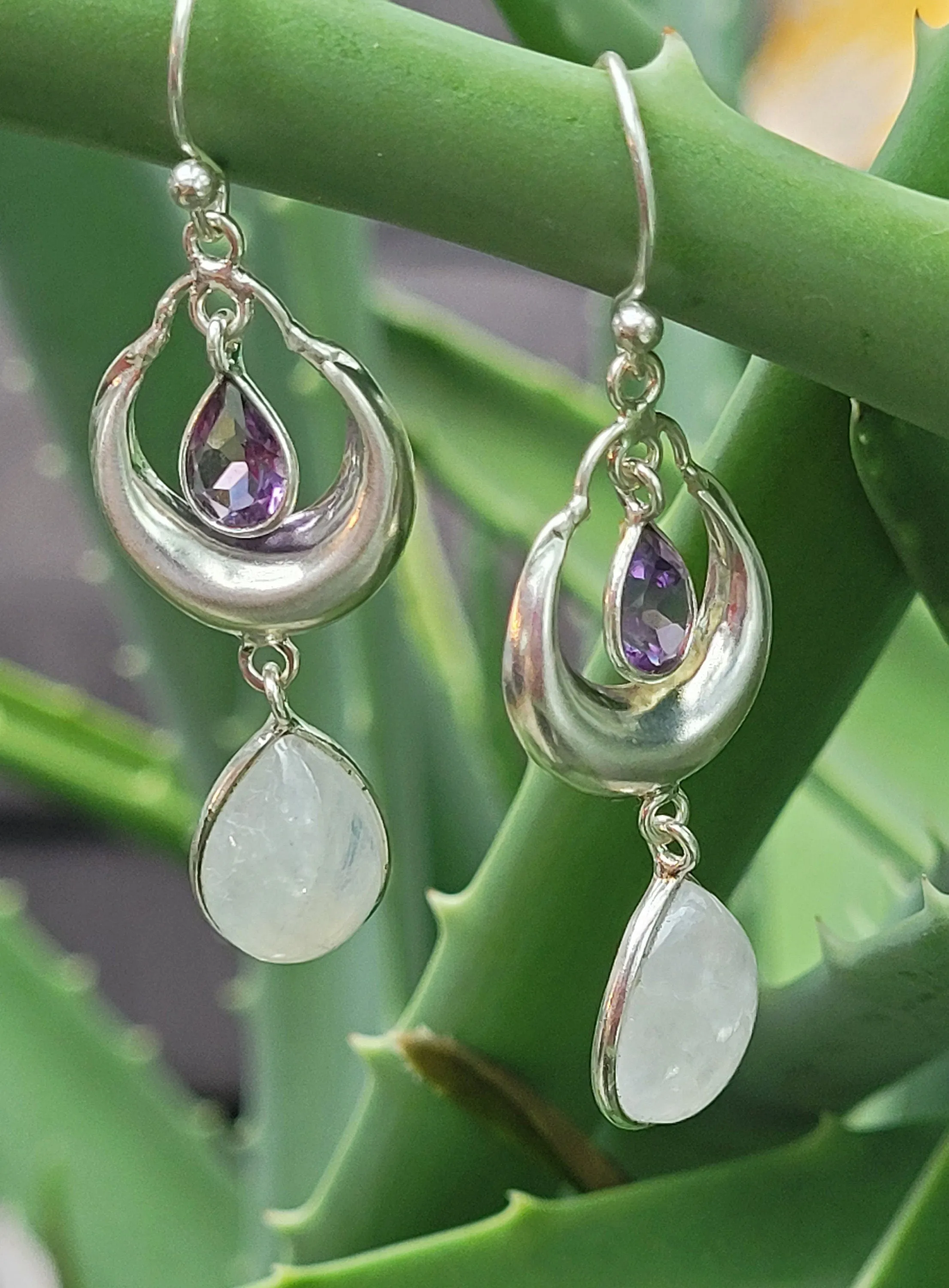 Moonstone Earrings, Amethyst Stone Earrings, 925 Sterling Silver Earrings, Gemstone Dainty Earrings, White stone Earrings, Long Earrings