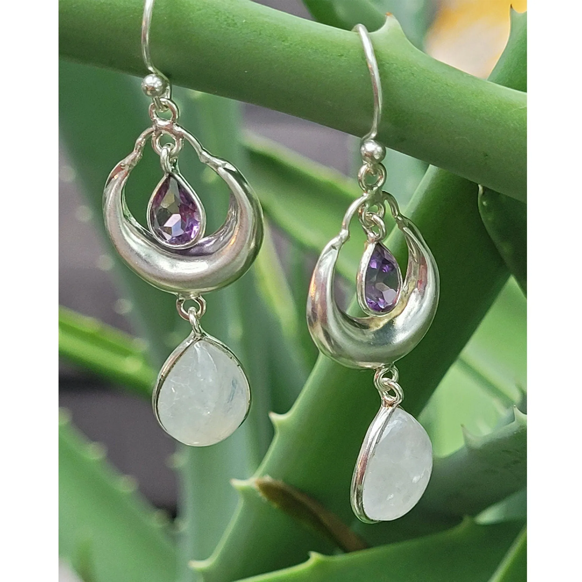 Moonstone Earrings, Amethyst Stone Earrings, 925 Sterling Silver Earrings, Gemstone Dainty Earrings, White stone Earrings, Long Earrings