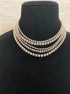 Multilayer Rhinestone Choker Statement Necklace