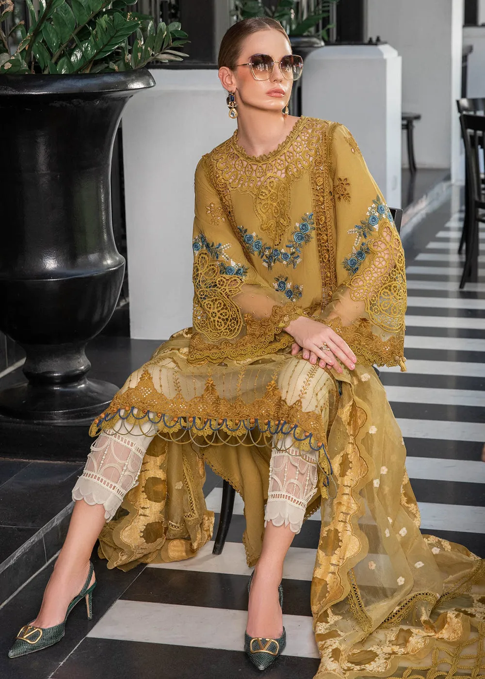 Mustard Embroidered Suit - Maria B Lawn Eid Collection 2023 - EL-23-06