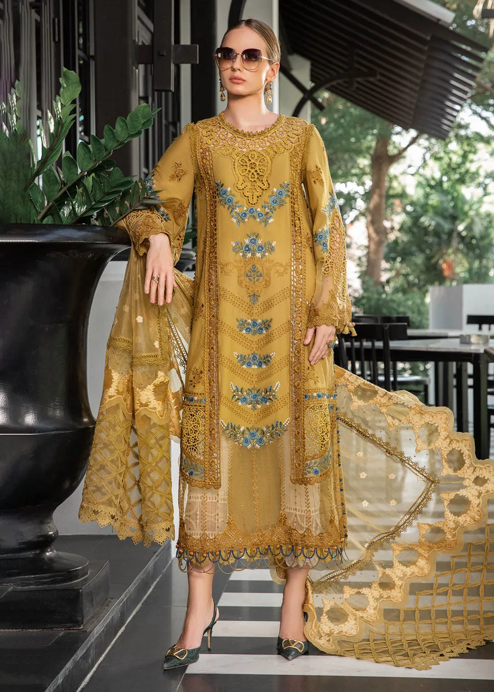 Mustard Embroidered Suit - Maria B Lawn Eid Collection 2023 - EL-23-06