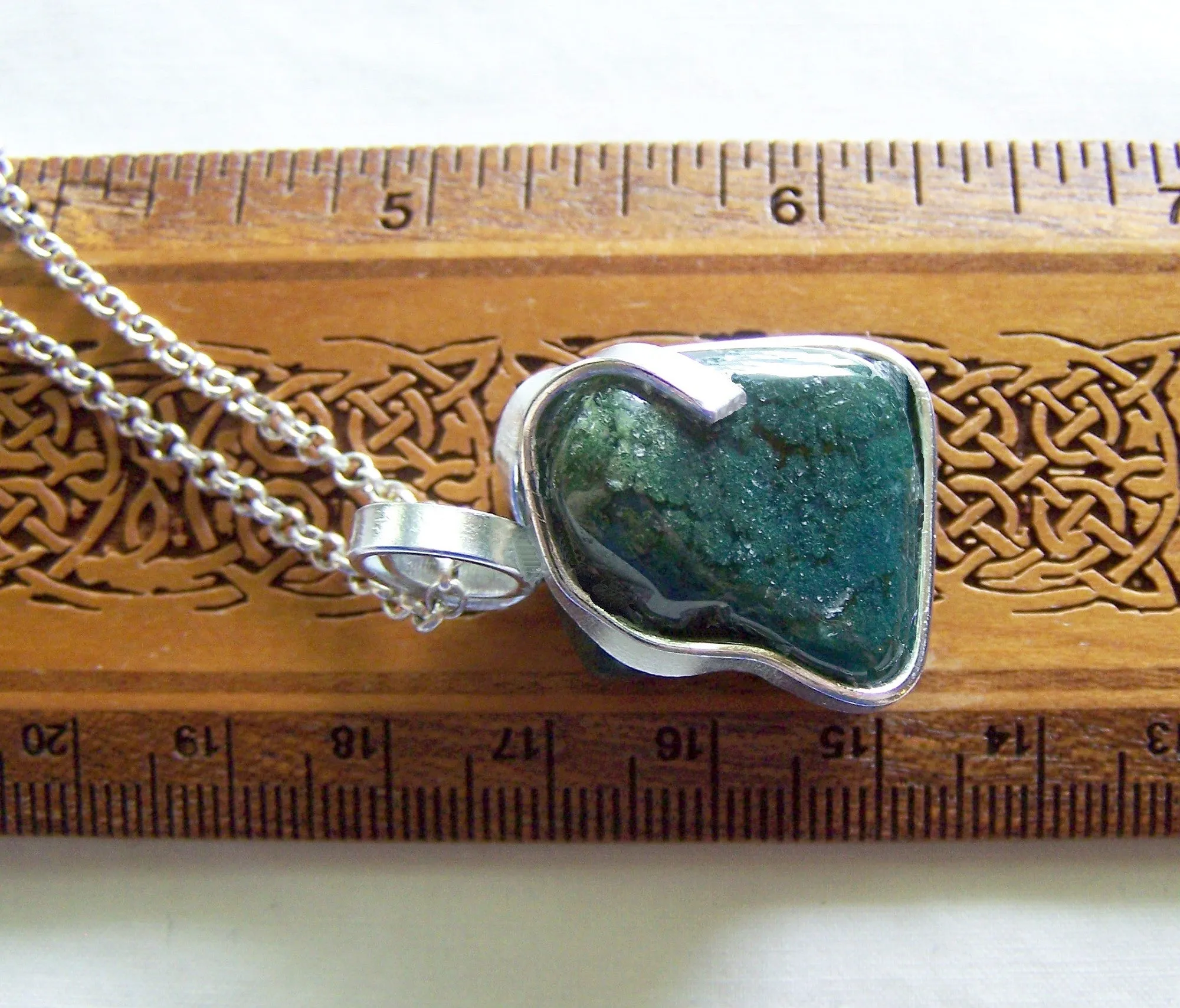 Natural Moss Agate Wire Wrapped Polished Gemstone Pendant