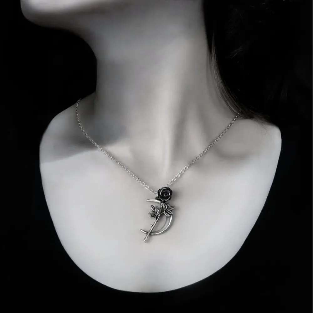 New Romance Pendant Black Rose Crescent Moon Necklace by Alchemy Gothic