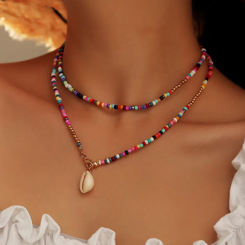 NZ1862 Cross-border European And American Jewelry Wholesale Bohemian Color Rice Bead Necklace Colorful Shell Necklace