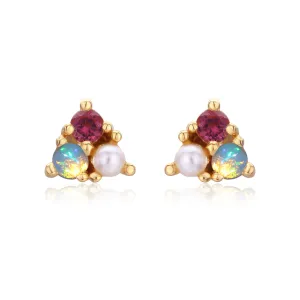 Opal Pink Tourmaline Pearl Trio Earring Studs