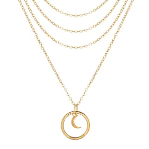 Party Creative Retro Simple Multi-Layer Ladies Clavicle Chain Moon Pendant Four-Layer Necklace