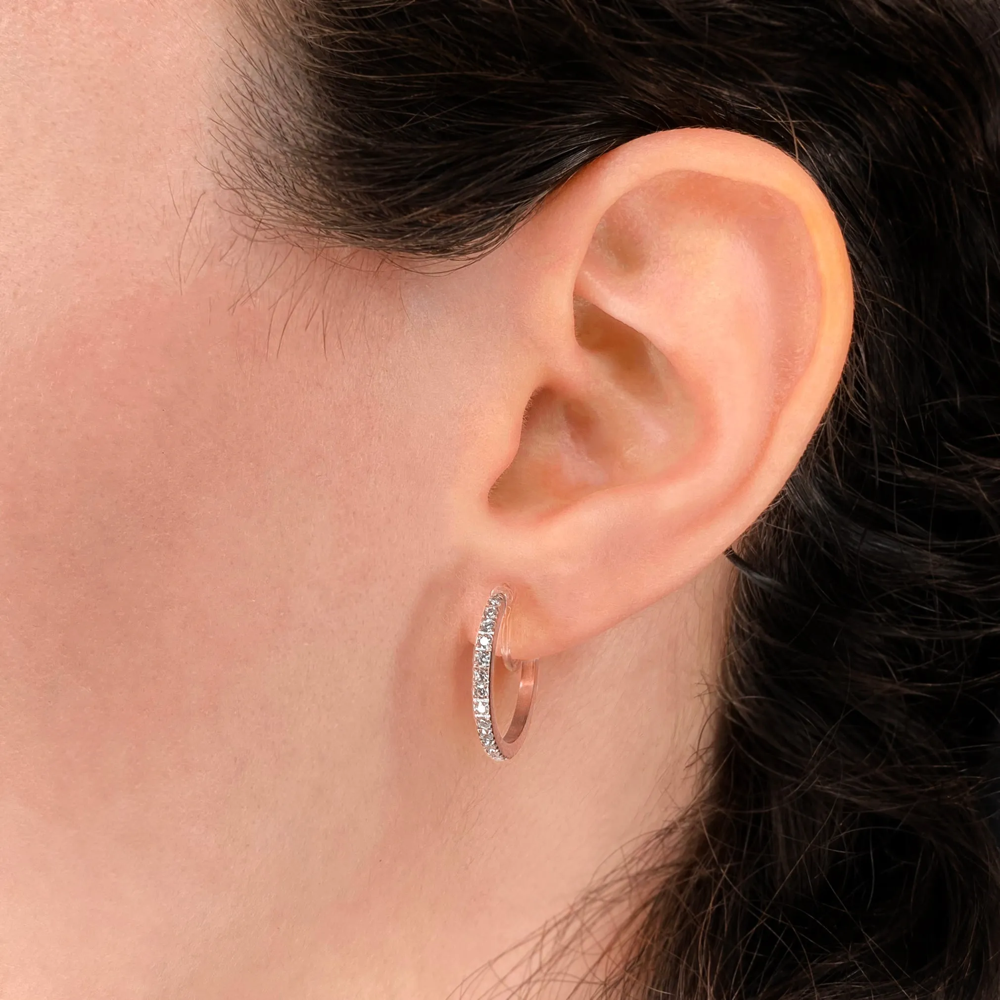 PAVE CUBIC ZIRCONIA HOOP CLIP-ON EARRINGS IN ROSE GOLD