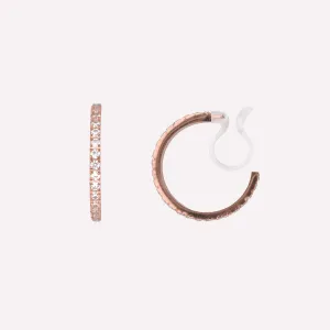 PAVE CUBIC ZIRCONIA HOOP CLIP-ON EARRINGS IN ROSE GOLD