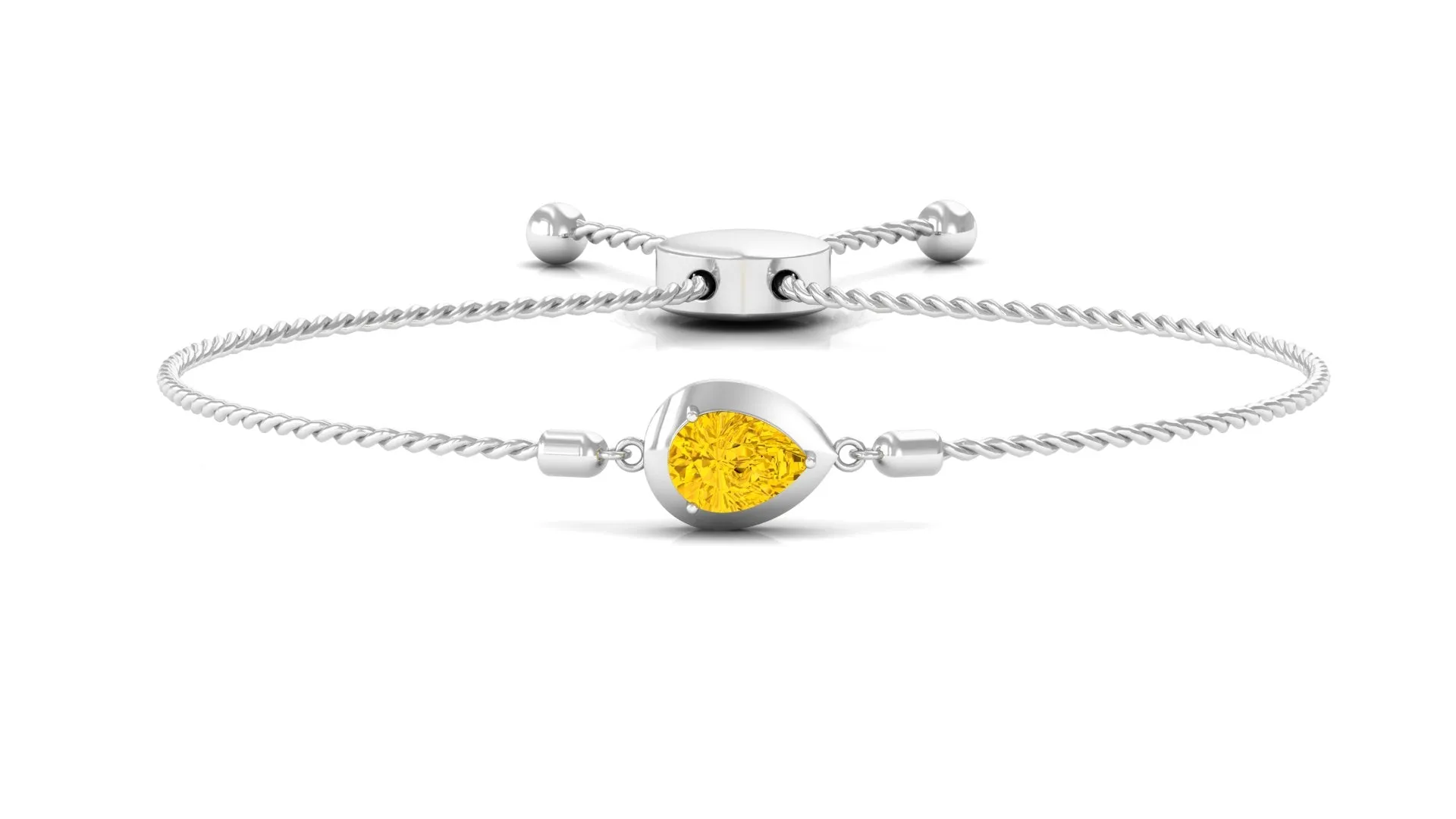 Pear Cut Solitaire Yellow Sapphire Simple Bolo Bracelet