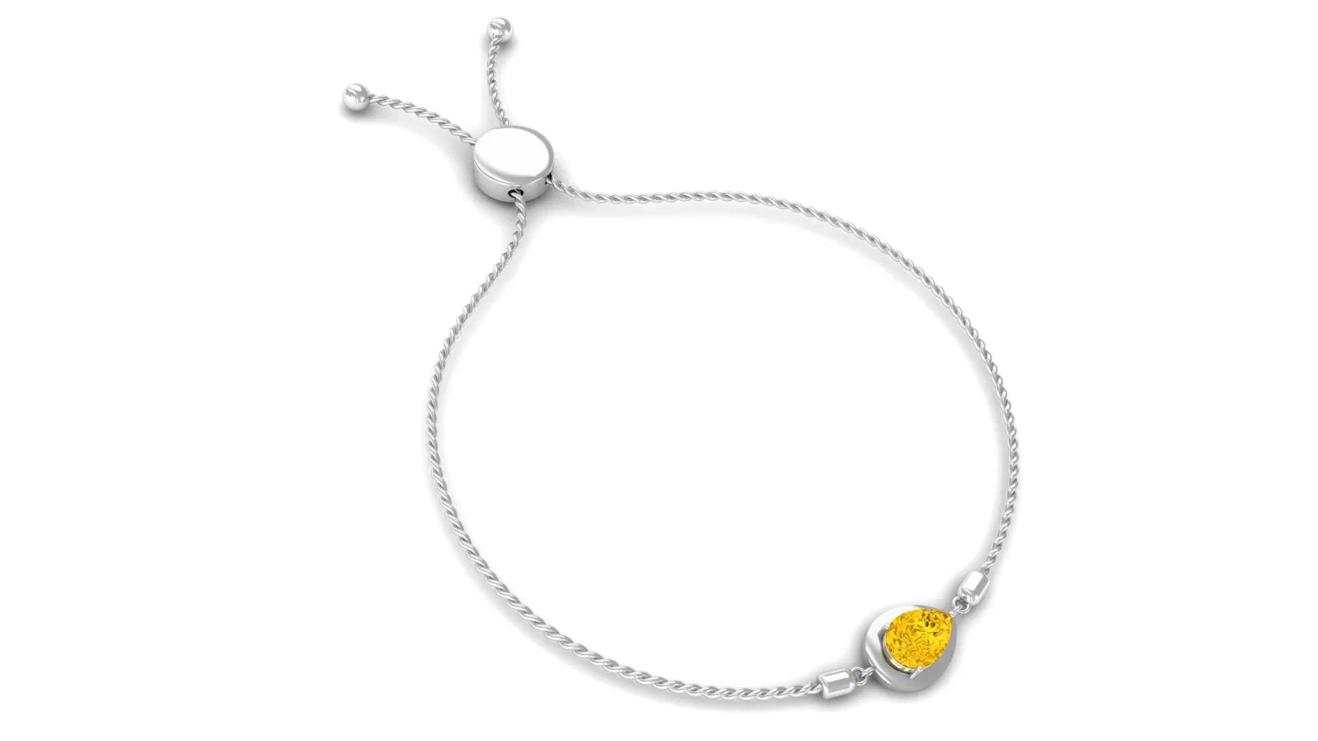 Pear Cut Solitaire Yellow Sapphire Simple Bolo Bracelet