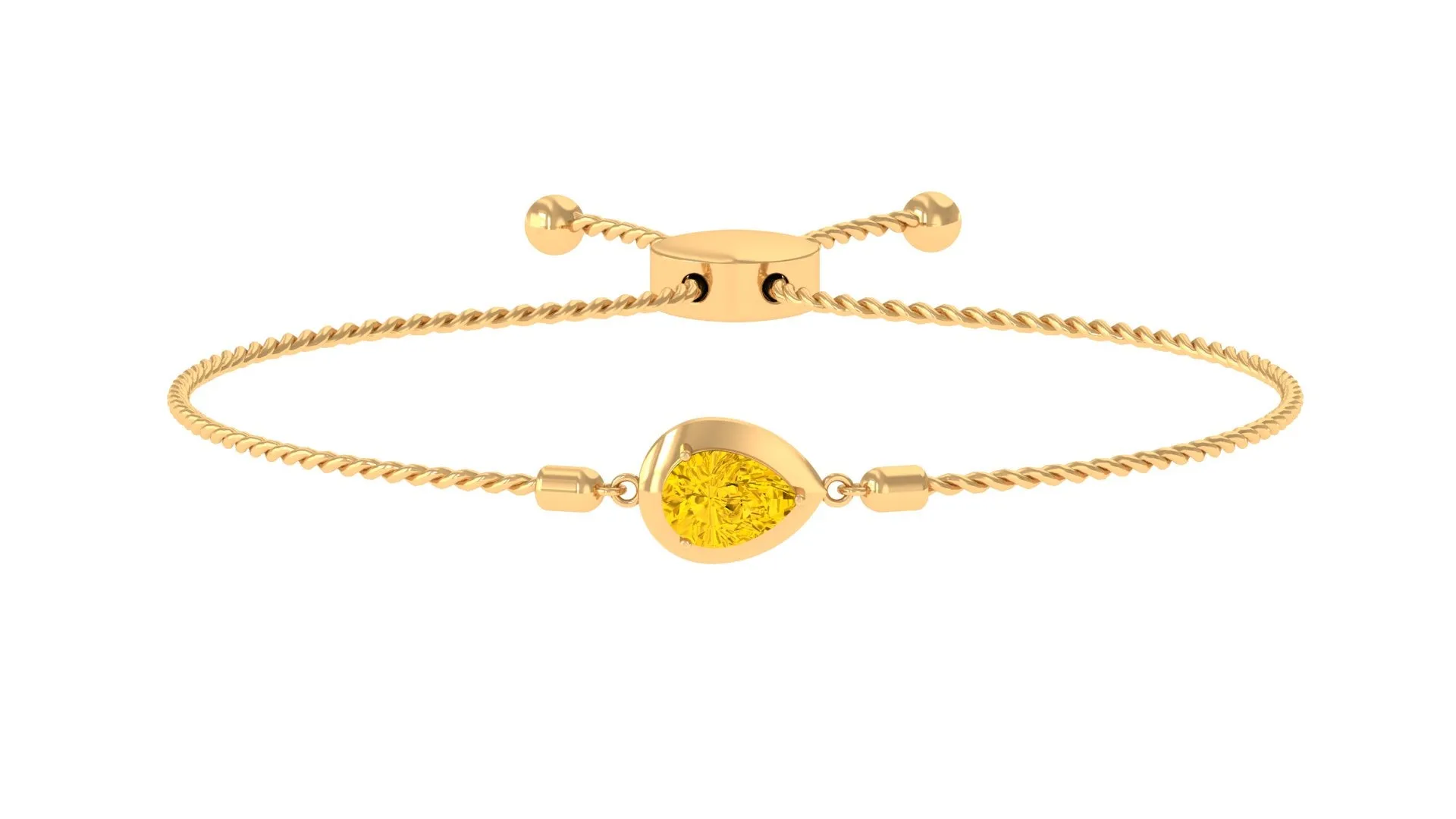 Pear Cut Solitaire Yellow Sapphire Simple Bolo Bracelet