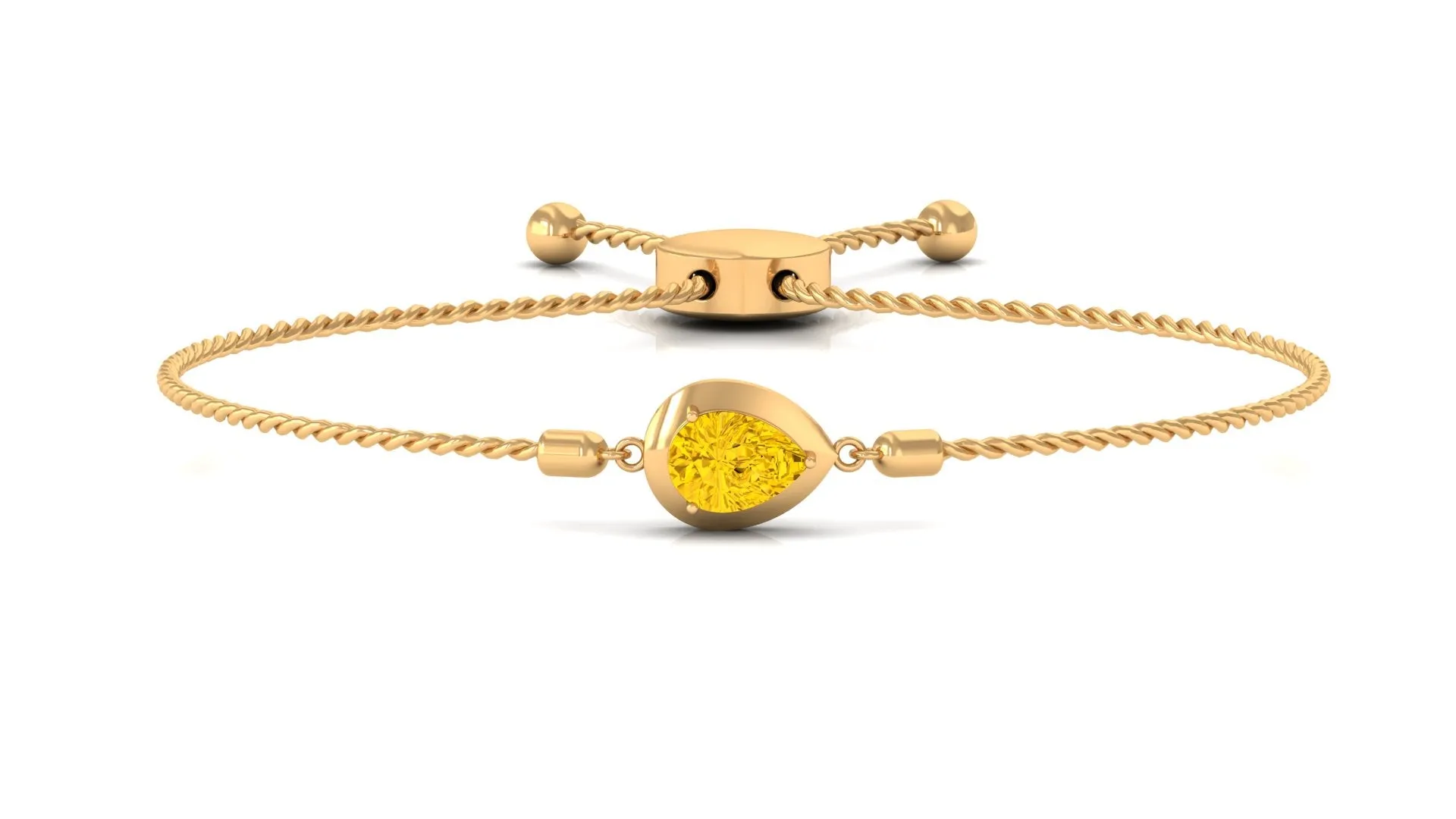 Pear Cut Solitaire Yellow Sapphire Simple Bolo Bracelet