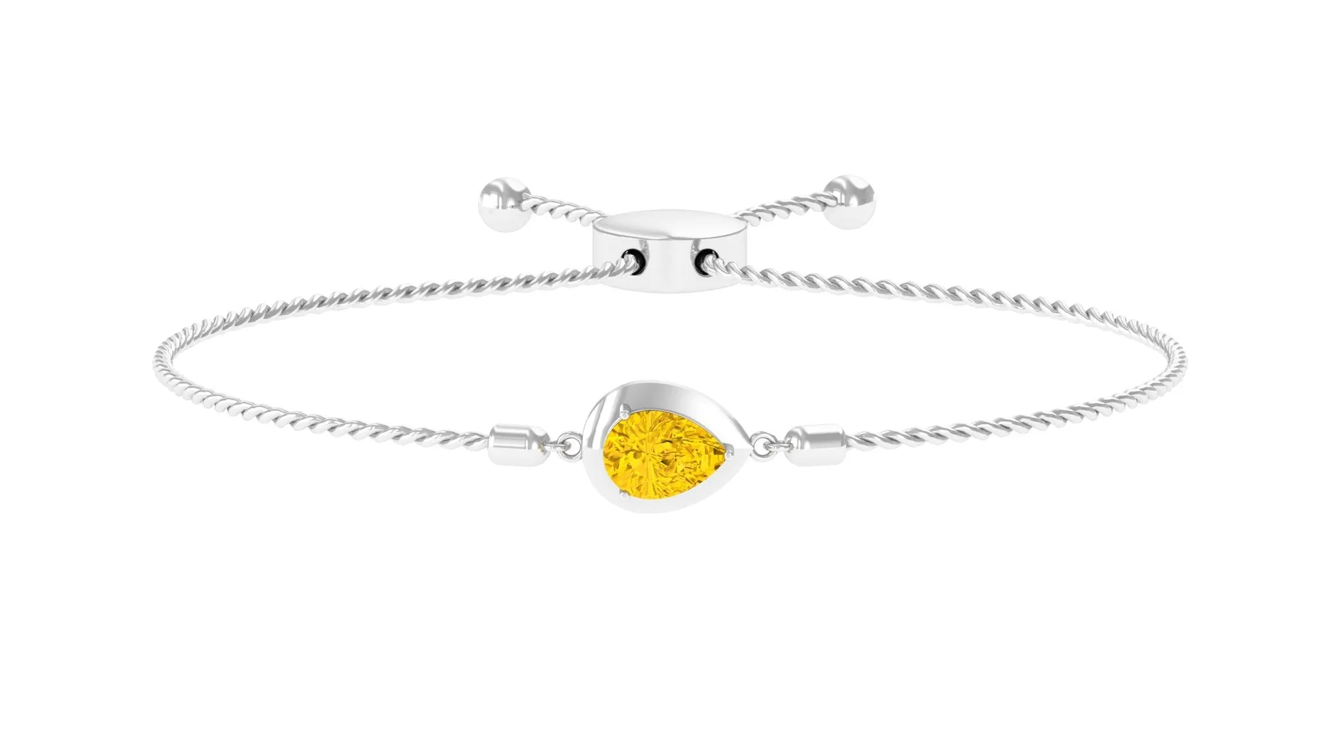 Pear Cut Solitaire Yellow Sapphire Simple Bolo Bracelet