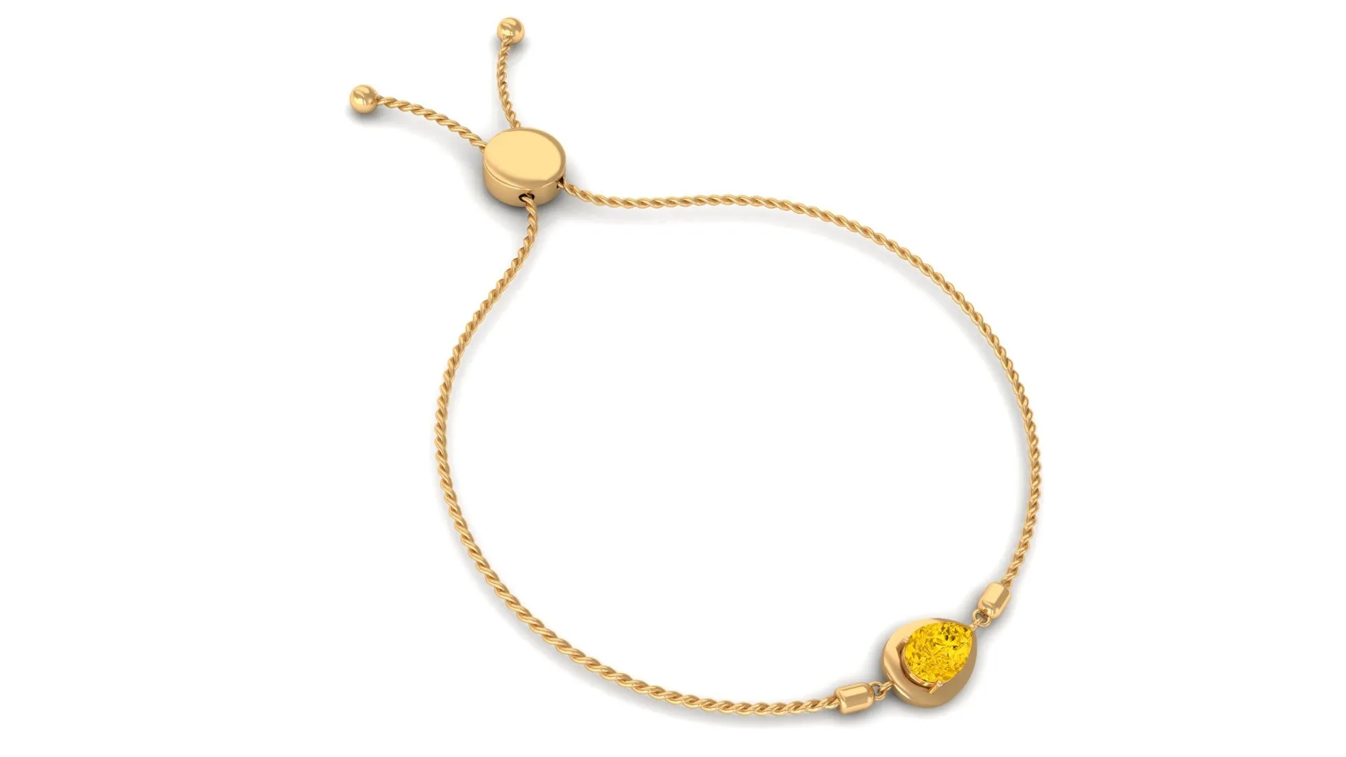 Pear Cut Solitaire Yellow Sapphire Simple Bolo Bracelet