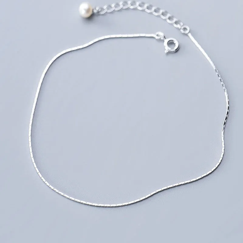 Pearl & Silver Snake Bone Chain Anklet