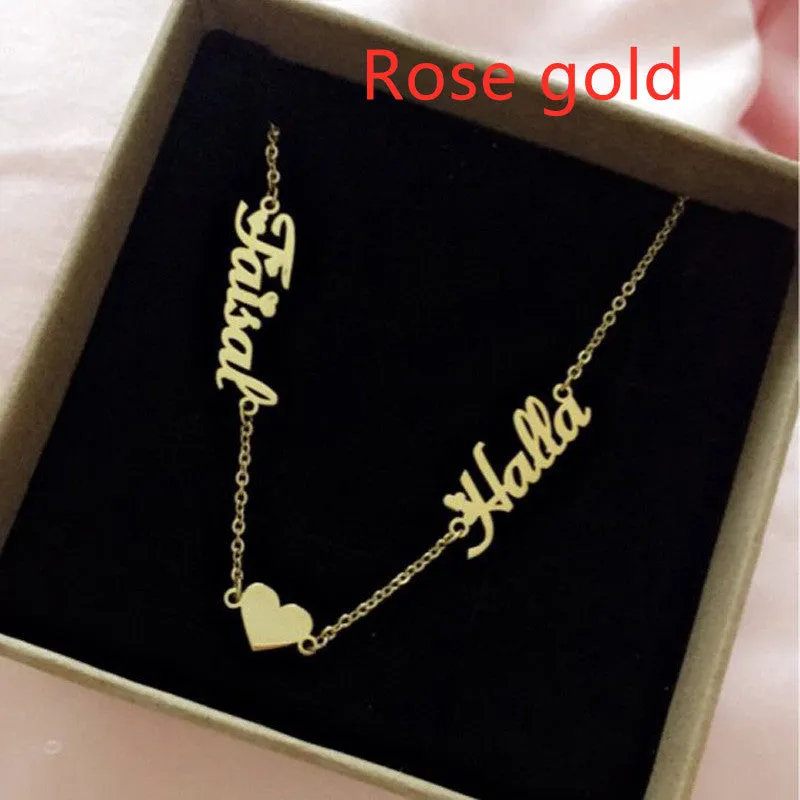 Personalized Custom Stainless Steel Gold Plated Two Name Necklace