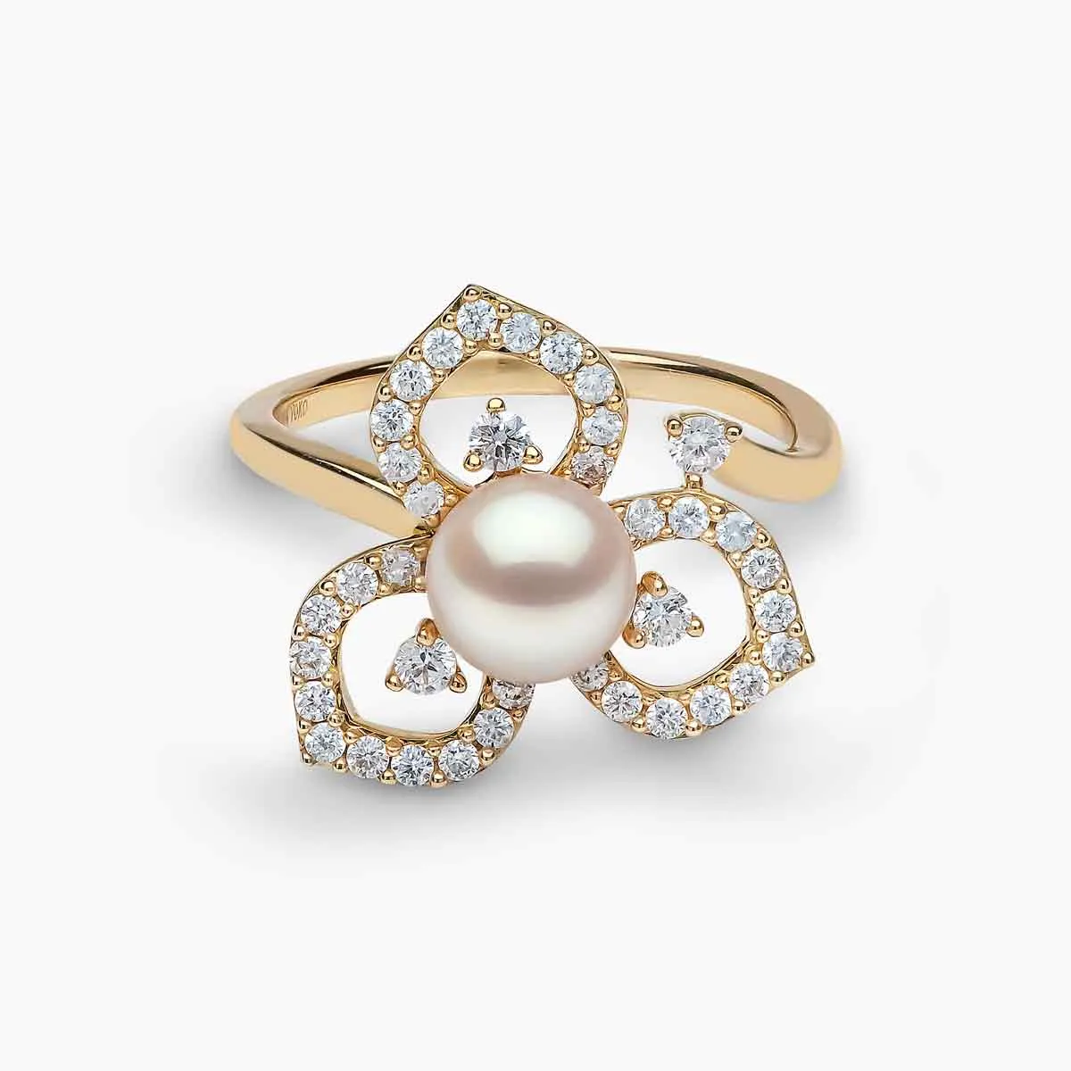 Petal 18K Gold Pearl and Diamond Floral Silhouette Ring