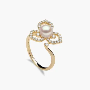 Petal 18K Gold Pearl and Diamond Floral Silhouette Ring