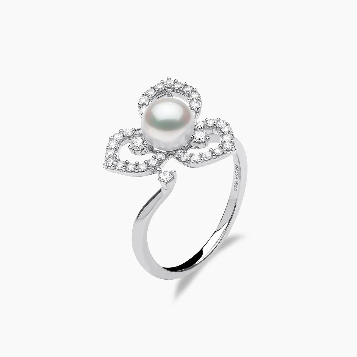 Petal 18K Gold Pearl and Diamond Floral Silhouette Ring