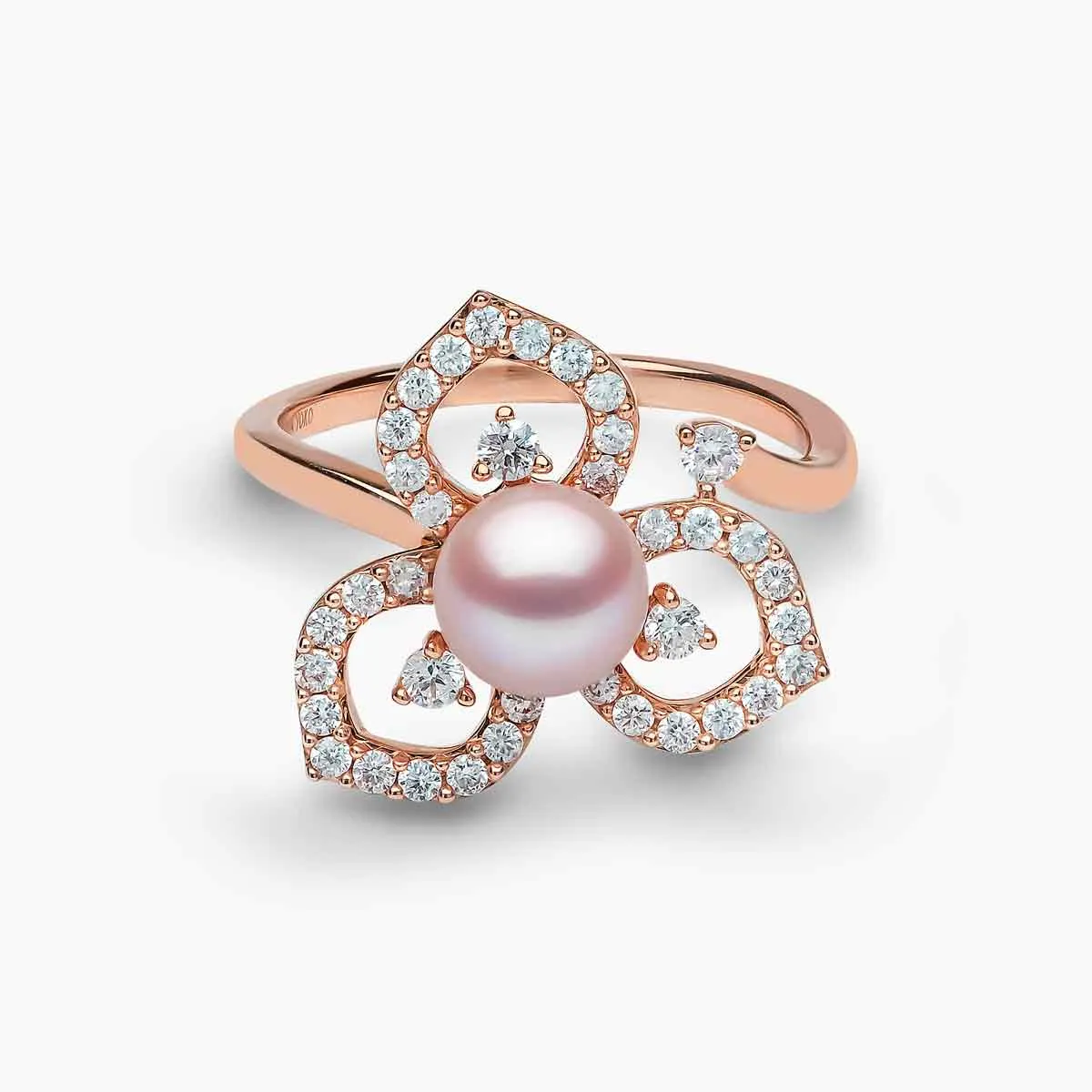 Petal 18K Gold Pearl and Diamond Floral Silhouette Ring