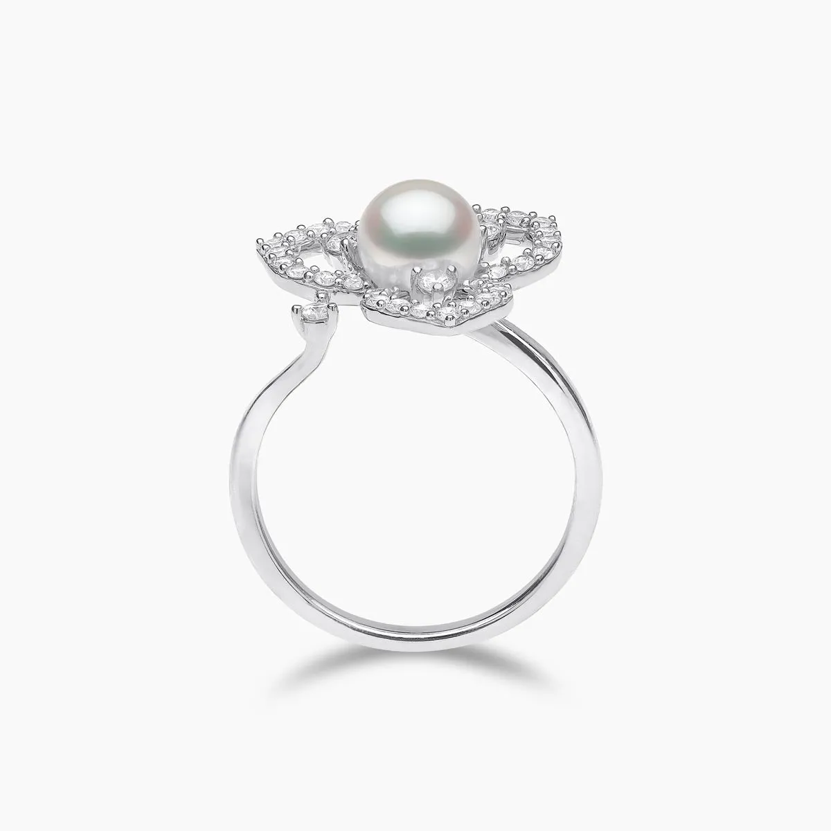 Petal 18K Gold Pearl and Diamond Floral Silhouette Ring